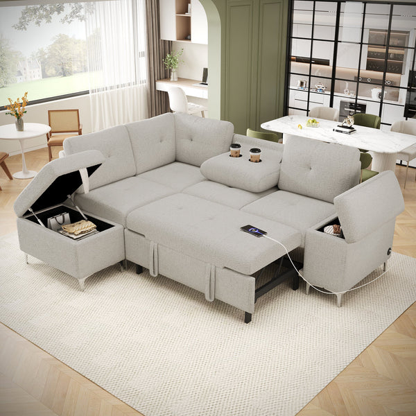 88.2' L-shaped Sofa Couch Upholstered Sofa Versatile Sofa Bed